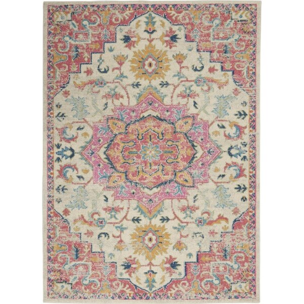 Homeroots 7 x 10 ft. Ivory & Pink Medallion Area Rug 385592 - main